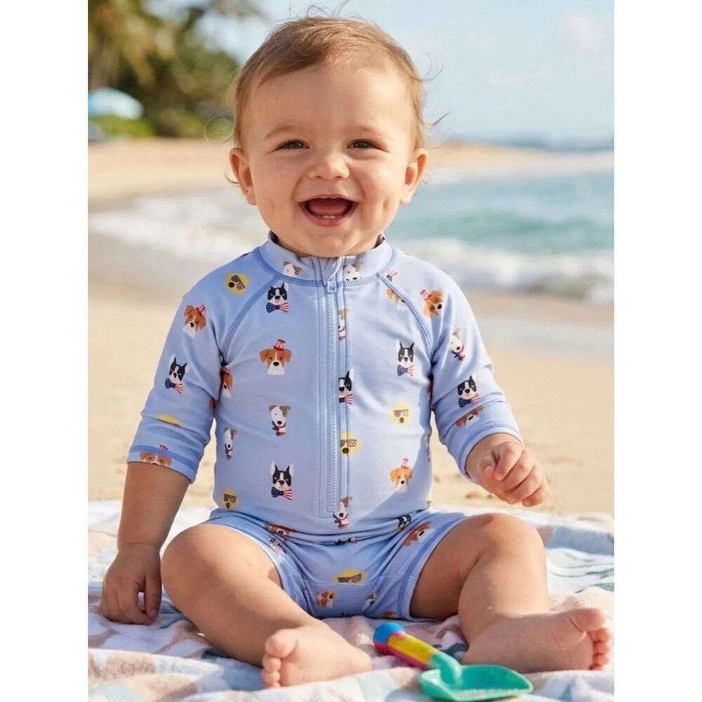Janie & Jack Baby Recycled Nautical Dog Rash Guard Swimsuit 12M - 18M